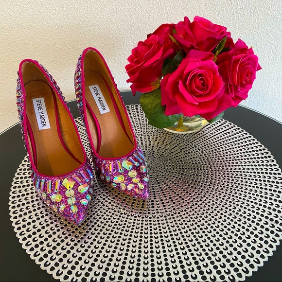 Steve Madden Galaxxie Glitzy Glam Fuchsia Party Pumps (Size 6).🌹 - Picture 11 of 16
